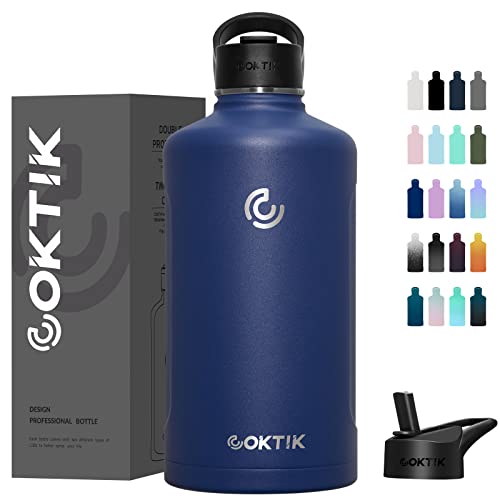 COKTIK 128 oz/One Gallon Water Bottle Insulated, Double Walled Vacumm Metal Stainless Steel Sports Water Bottle with Reusable 2 Lids for Sports, Gym, Fitness or Office(Twilight Blue)