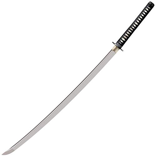 Cold Steel Warrior Series Katana Samurai Sword with Ray Skin Handle, Black Lacquered Wood Scabbard, Black Braid Cord and Brass Menuki, O Katana