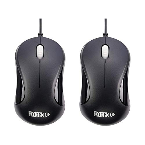 Computer Mouse 2 Pack Mini USB Mouse for Laptop Designed USB Optical Wired Mice for Office and Home use Compatible with Computer Laptop PC Desktop Windows 7/8/10/XP Vista and Mac Black Color by SOONGO