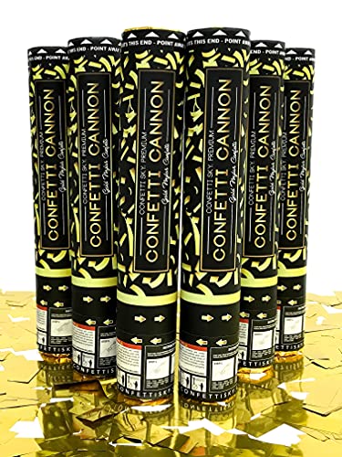 Confetti Sky [6 Pack] 12 Inch Confetti Cannons | Gold Mylar Confetti Poppers for Wedding Celebration, Birthday Party, Christmas Eve and New Year Celebration