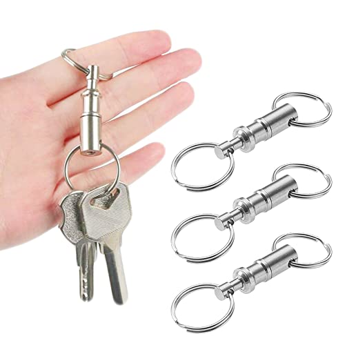 CooBigo 3 Pack Quick Release Detachable Keychain Dual Pull Apart Key Chain Spring Split Snap Separate Double Key Ring Lock Valet Keys Flashlights DIY Crafts Accessories