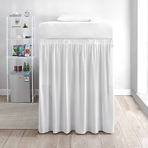 Cotton Metrics Dorm Bed Skirt, Ruffled Dorm Size Bed Skirt - 100% Cotton Blend Fabric Dorm Bed Skirt White - Dorm Bed Skirt Twin XL Size College Dorm Bed Skirt 32" Drop (White, 32" Drop)