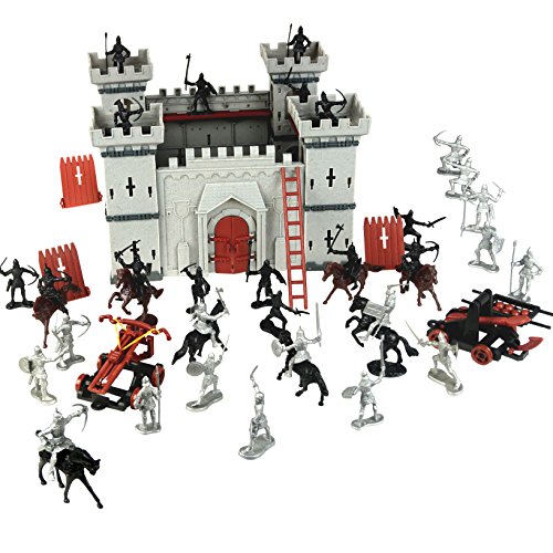 Cp-Tree DIY Castle Building The Medieval Times Middle Ages Military Plastic Fort Model Kit Set with Figures Soldier Knight Simulated Siege War of Attack