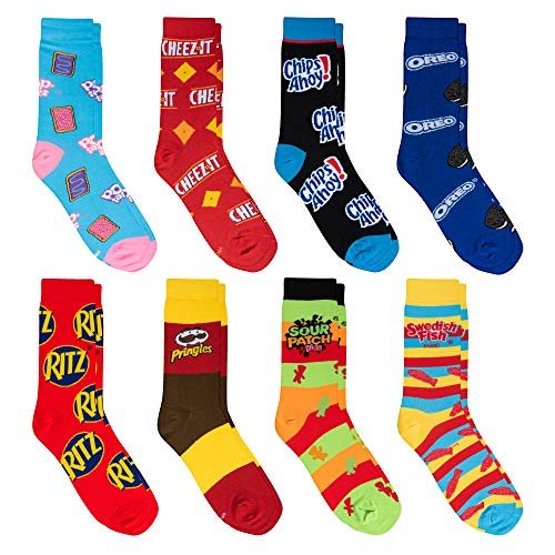 Crazy Socks, Fun Socks for Men Women, Snack Food & Candy, 8 Pair Crew, Large