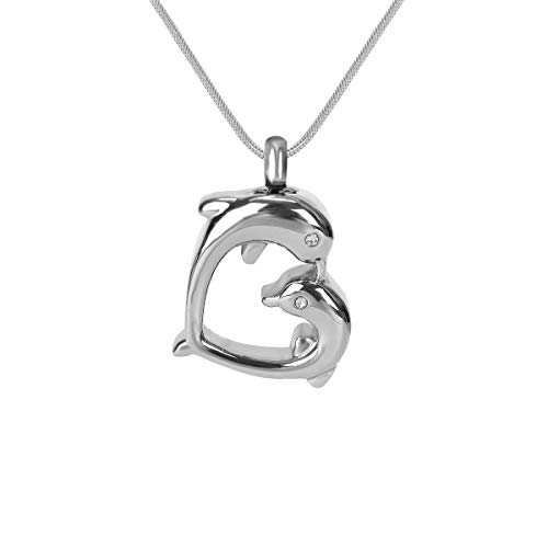 Cremation Urn Jewelry Waterproof Dolphin Heart Urn Pendant Memorial Remains Ashes Keepsake Necklace