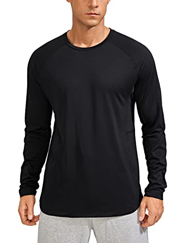 CRZ YOGA Men's Lightweight Long Sleeve Tee Running Shirts Athletic Workout Training Gym Quick Dry Tops Black Medium