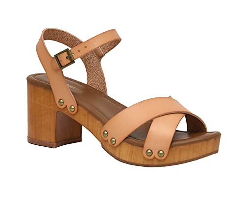 CUSHIONAIRE Women's Slate Faux Wood Sandal +Memory Foam & LiteSole Technology -Wide Widths Available, Honey 8