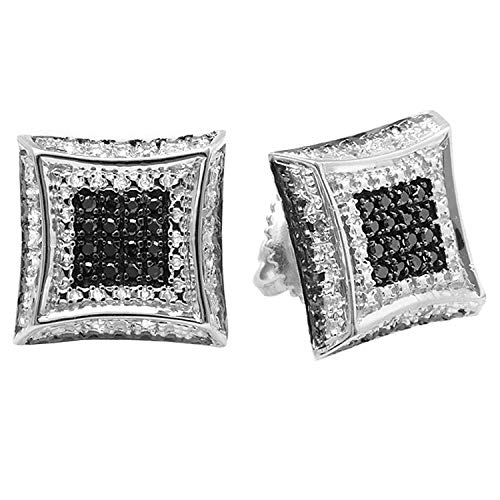 Dazzlingrock Collection 0.15 Carat (ctw) Round White & Black Diamond Micro Pave Setting Kite Shape Stud Earrings, Sterling Silver