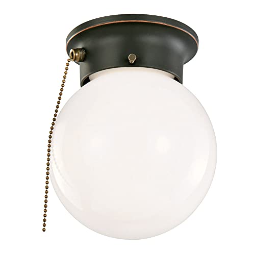 Design House 589275-ORB Traditional 1-Light Indoor Ceiling Flush Mount with Pull Chain Dimmable Globe Light Opal Glass for Bedroom Hallway Kitchen Dining Room Closet, Oil Rubbed Bronze