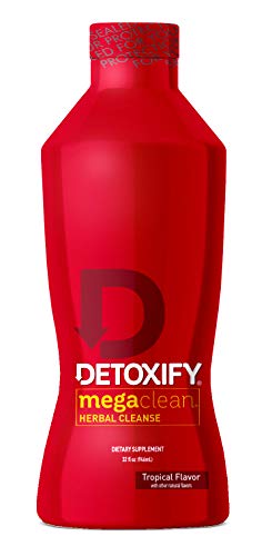 Detoxify Mega Clean Herbal Cleanse – Tropical Flavor – 32 oz – Detox Drink – Enhanced with Milk Thistle Extract, Ginseng Root & Guarana Seed Extract - Plus Sticker