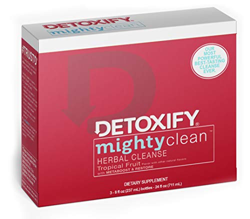 Detoxify Mighty Clean Herbal Cleanse – Tropical – (3) x 8 oz bottles – Formulated Herbal Cleanse – 4 Factor Full Cleansing System – Plus Sticker!