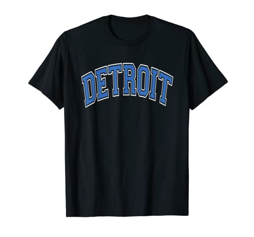 Detroit Michigan Varsity Style Blue Text T-Shirt