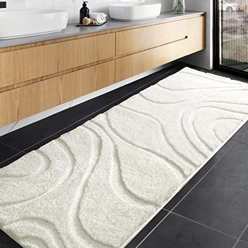 DEXDE Bathroom Rugs Runner 24 x 60 Inch, Extra Long Bathroom Rug Non-Slip, Machine Washable Bath Mats Rug, Cream White Soft Carpets for Bathroom Shower