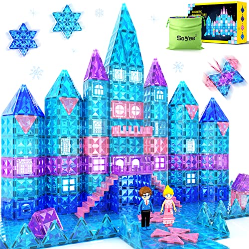 Diamond Magnetic Tiles 102pcs with Dolls, Girls Toys Age 4-5 6-8, Princess Castle Magnetic Blocks, Toys for 3 4 5 6 7 8+ Year Old Girls & Boys, Kids Toys Encourage Imaginative Play