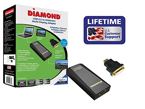 Diamond Multimedia BVU3500H USB 3.0 to DVI/HDMI Video Graphics Adapter up to 2560x1440 / 1920x1080 - Windows 11,10, 8.1, 8, 7, XP, MAC OS and Android 5.0 and Higher