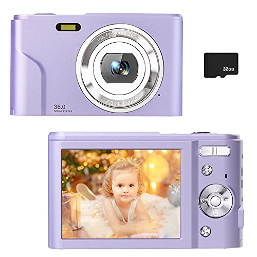 Digital Camera for Kids Boys and Girls - 36MP Children's Camera with 32GB SD Card，Full HD 1080P Rechargeable Electronic Mini Camera for Students, Teens, Kids(Purple)