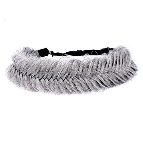 DIGUAN Wide Fishtail 2 Strands Synthetic Hair Braided Headband Classic Chunky Plaited Braids Elastic Stretch Hairpiece Women Girl Beauty accessory,59g Bohemian (Salt and Pepper)