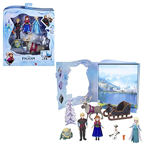 Disney Frozen Toy Set with 6 Key Characters, Classic Storybook Playset with 4 Small Dolls, 2 Figures & Accessories