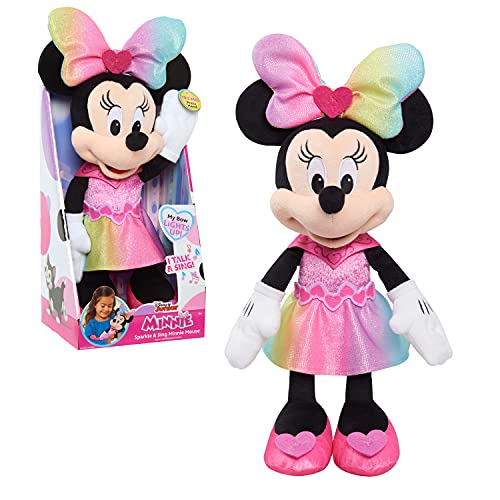 Disney Junior Minnie Mouse Sparkle and Sing Minnie Mouse, 13 Inch Feature Plush with Lights and Sounds, by Just Play