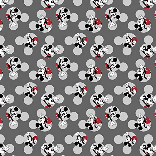 Disney Mickey Mouse Head Toss in Gray 100% Cotton Fabric by The Yard