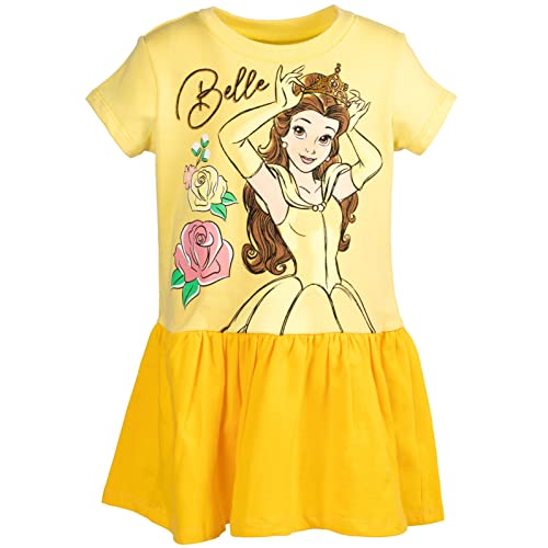 Disney Princess Belle Toddler Girls French Terry Short Sleeve Dress Yellow 4T