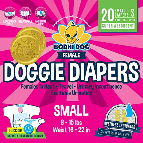 Disposable Dog Female Diapers | 20 Premium Quality Adjustable Pet Wraps with Moisture Control & Wetness Indicator | 20 Count Small Size