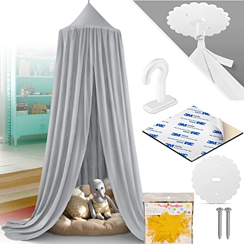 dix-rainbow Prince Bed Canopy for Kids Baby Bed, Round Dome Hanging Indoor Outdoor Castle Play Tent House Decoration Cotton Canvas Grey