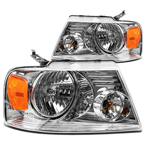 DNA MOTORING HL-OH-F1504-CH-AM Chrome Amber Headlights Replacement Compatible with 04-08 F-150/06-08 Mark LT