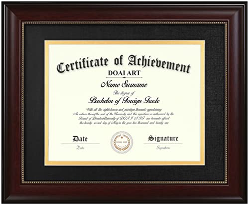 DOAI ART 8.5 x 11 Diploma Frame Classic Mahogany Display 8.5x11-inch with Black Over Gold Mat or 11x14 Document &Certificate Without Mat,Wide Molding, Gold Beads Hanging Hardware Included, Tabletop