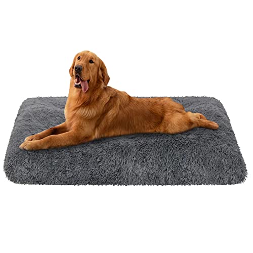 Dog Bed,Dog Mat Crate Pad,Dog beds for Large Dogs, Plush Soft Pet Beds, Dog beds & Furniture，Washable Anti-Slip Dog Crate Bed for Large Medium Small Dogs and Cats (36"x23.5", Grey)