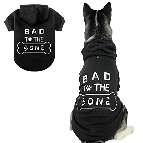 Dog Hoodies Bad The Bone Printed - Cold Protective Winter Coats Warm Puppy Pet Dog Clothes Black Color Large