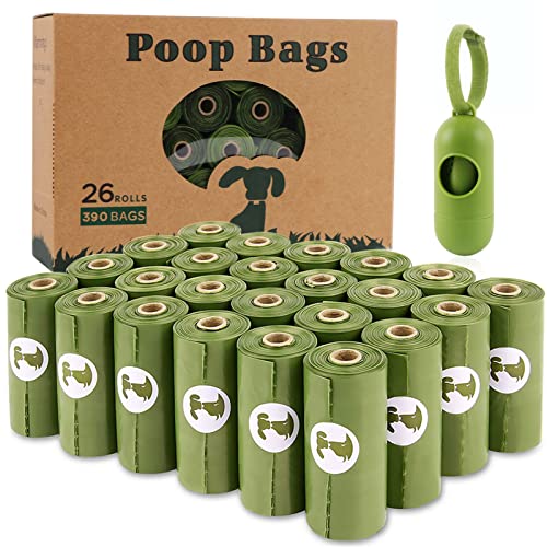 Dog Poop Bag Biodegradable Scented: Leak Proof Dog Waste Bags With 1 Dispenser, Eco-Friendly Poop Bags 26 Rolls Refills -390 Counts