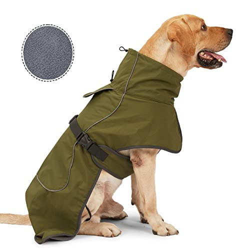 Dog Raincoat - Waterproof Dog Winter Jackets Windproof Coat with Velvet Inner Winter Dog Rain Coat with Reflective Strip,Green XS