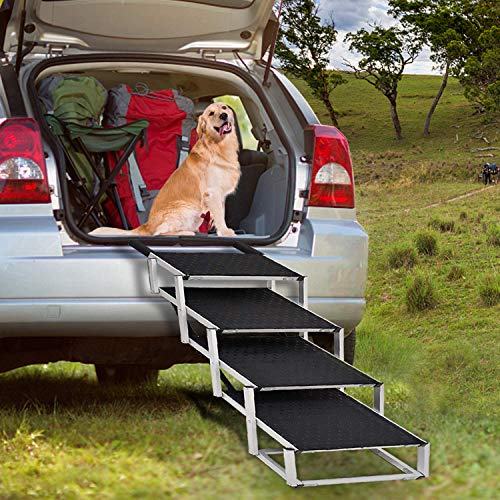 Dog Ramp, Extra Wide Dog Car Stair for Large Dogs,Dog Ramp for Car,Pet Steps Lightweight Aluminum Foldable Dog Steps for Cars and SUV,High Beds, Trucks, Supports up to 200 lbs