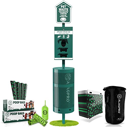 Dog Waste Station Outdoor Pet Waste Station, Trash Can with Bag Dispenser, Commercial Dog Poop Station with 400 Roll 200 Pull Bags & 50 Can Liners, Dog Waste Disposal System for Backyard, Park & HOA