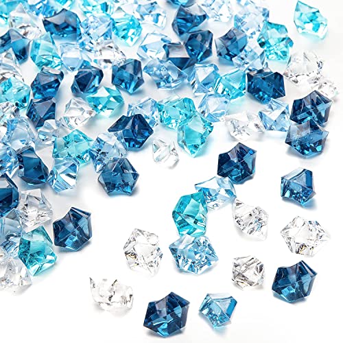 DomeStar 150PCS Premium Blue Fake Ice, Acrylic Ice Rocks Plastic Rocks Acrylic Stones Crushed Ice Cubes Diamonds Gems for Vase Fillers Decoration