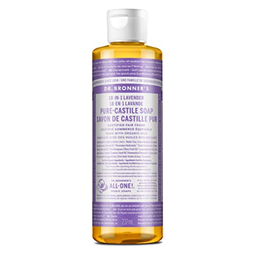 Dr. Bronner’s - Pure-Castile Liquid Soap (Lavender, 8 ounce) - Made with Organic Oils, 18-in-1 Uses: Face, Body, Hair, Laundry, Pets and Dishes, Concentrated, Vegan, Non-GMO