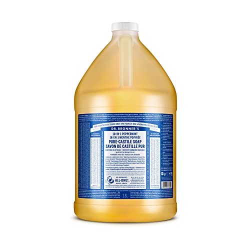 Dr. Bronner's - Pure-Castile Liquid Soap (Peppermint, 1 Gallon) - Made with Organic Oils, 18-in-1 Uses: Face, Body, Hair, Laundry, Pets and Dishes, Concentrated, Vegan, Non-GMO