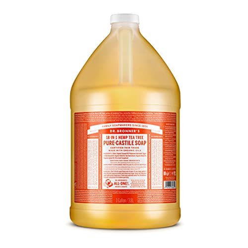 Dr. Bronner's - Pure-Castile Liquid Soap (Tea Tree, 1 Gallon) - Made with Organic Oils, 18-in-1 Uses: Acne-Prone Skin, Dandruff, Laundry, Pets and Dishes, Concentrated, Vegan, Non-GMO