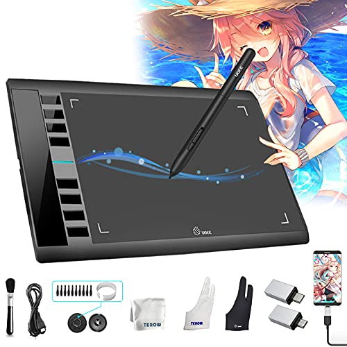 Drawing Tablet UGEE M708 V2 10x6 Inch Ultrathin Graphics Art Pad with 8 Hot Keys 8192 Level Battery-Free Stylus Support Win/Mac/Android for Paint, Creation Sketch, Online Teaching