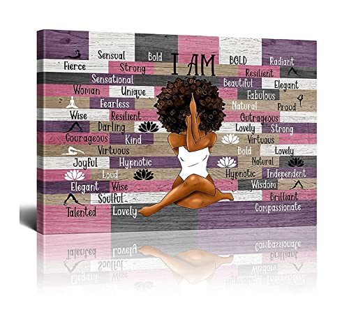 Drawpro Yoga Insprational Wall Art Decor African American Motivational Canvas Wall Art Bedroom Black Women Wall Art For Living Room African Wall Art For Bathrooms Gift For Girl 12x18inch