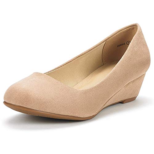 DREAM PAIRS Women's Debbie Nude Suede Mid Wedge Heel Pump Shoes - 7.5 M US