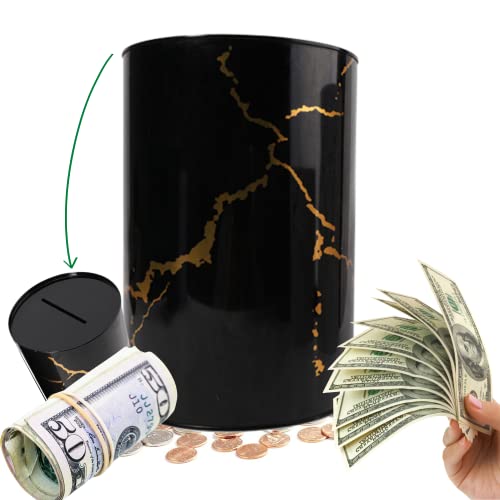 Dream Saver Large Adult Piggy Bank Must Break to Open / 100% Sealed Money Bank / 8.7 x 5.9in 0.525lbs Money Saver in Black Marble Decor. Use as a Money Box for +12,000 Notes or + 4000 Coin Bank