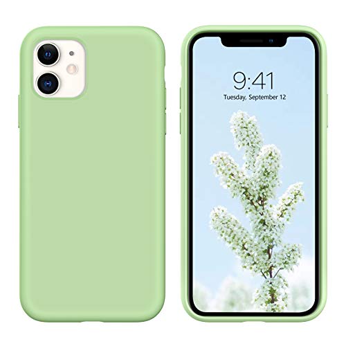 DUEDUE iPhone 11 Case, Liquid Silicone Soft Gel Rubber Slim Cover with Microfiber Cloth Lining Cushion Shockproof Anti-Scratch Full Body Protective Case for iPhone 11 6.1" 2019, Matcha Green