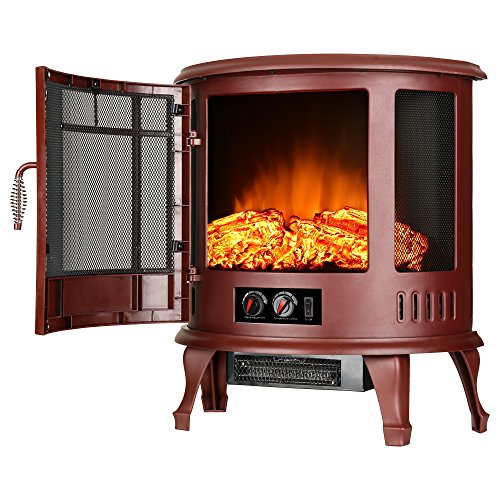 e-Flame USA Regal Freestanding Electric Fireplace Stove - 3-D Log and Fire Effect (Red)