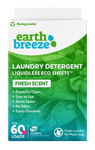 Earth Breeze Laundry Detergent Sheets - Fresh Scent - No Plastic Jug (60 Loads) 30 Sheets, Liquidless Technology…