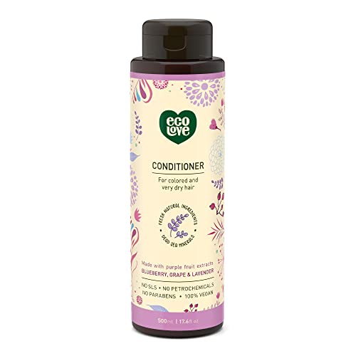 ecoLove - Natural Conditioner for Dry Damaged Hair and Color Treated Hair - With Natural Lavender Extract - No SLS or Parabens - Vegan and Cruelty-Free, 17.6 oz.