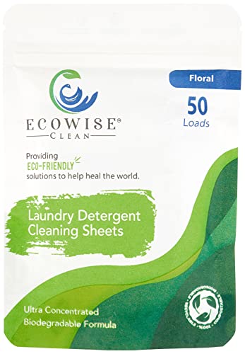 Ecowise Clean, Laundry Detergent Sheets Eco-Friendly Strips, Concentrated Biodegradable Washer Sheets (Floral, 50 Count (Pack of 50))