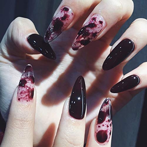 Edary False Nails Gothic Full Cover Glossy Fake Nails Shape Nails Sharp Art 24Pcs Stiletto Nail for Women (A)