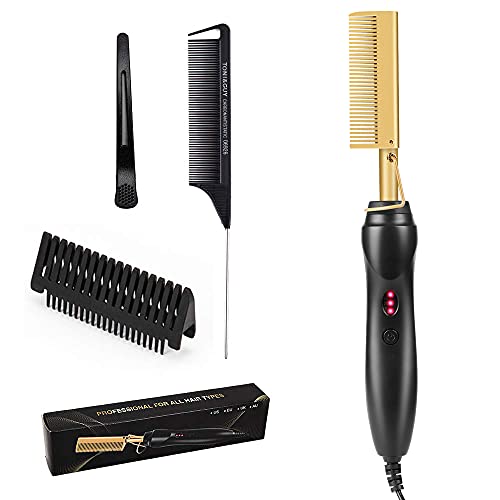 Electric Hot Comb Hair Straightener - Heat Pressing Comb Portable Curling Flat Iron Curlers High Heat Ceramic Press Comb - Professional Electrical Straightening Comb